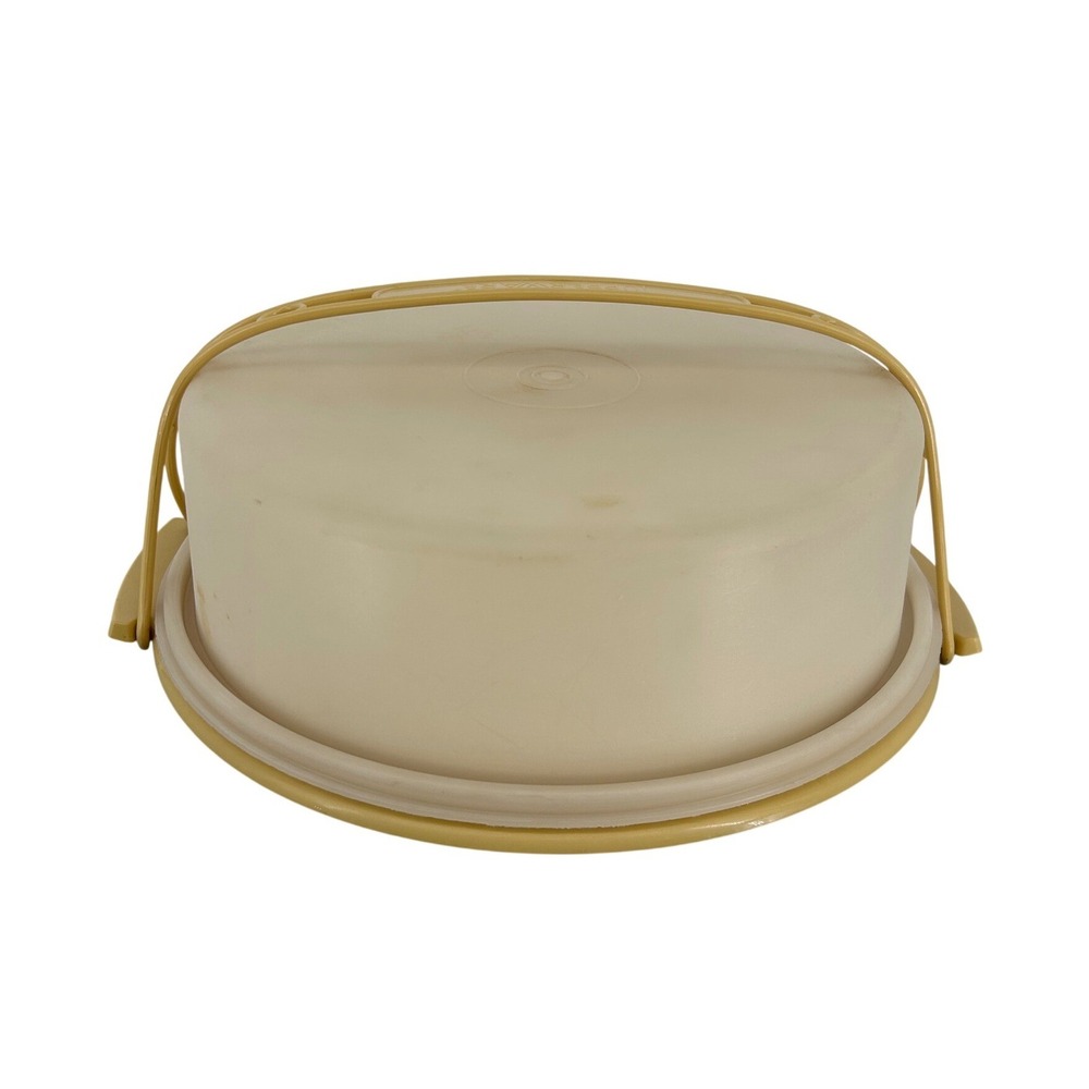 Vtg‎ Tupperware Round Cake/Pie Taker Carrier Harvest Gold Almond w/Handle #719